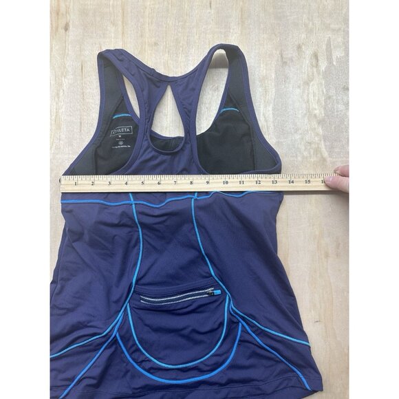 Athleta Tank Top Race back Blue Built In Bra M Workout Activewear Pocket - Picture 6 of 6